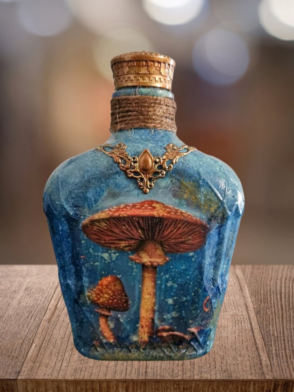 Mushroom Decor, Woodland Accent, Hand Painted Upcycled Vessel